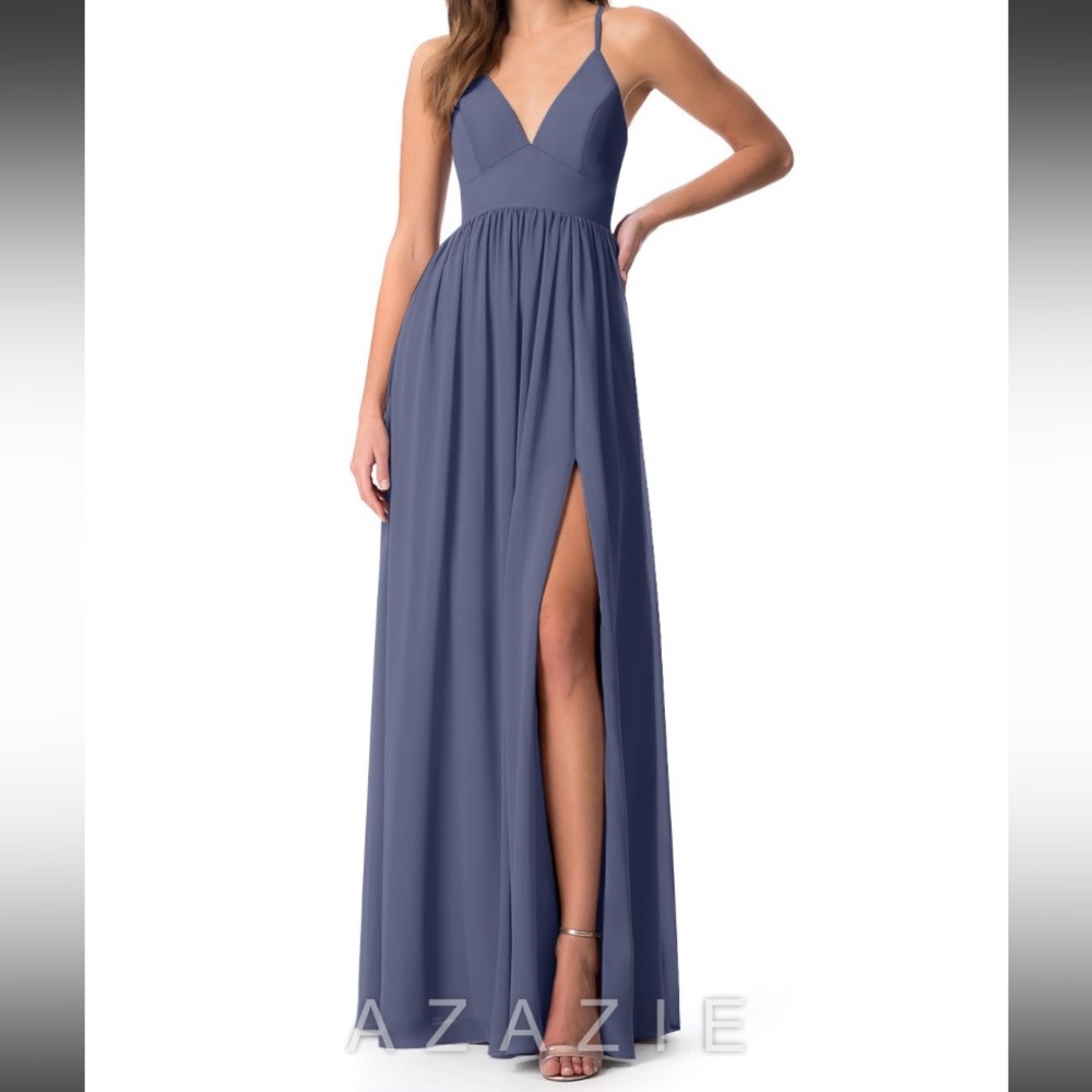 Azazie Aaida Bridesmaid Dress in Color Stormy (With Garment Bag)